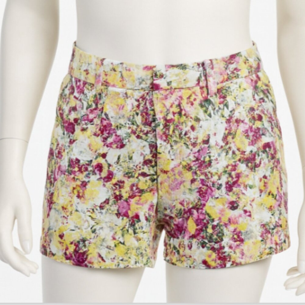 Level 99 Shorts Womens 6 29" Yellow Pink Floral Flower Bloom Chino Casual Preppy